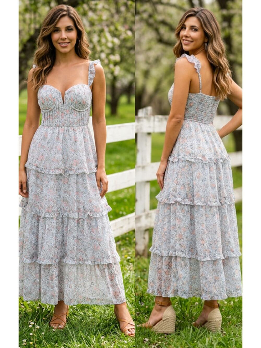 ASTR THE LABEL Floral Padded Underwire Cups Tiered Ruffle Maxi Dress Size M